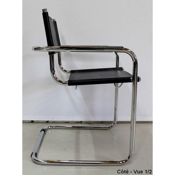 Image 1 of Zwart leer en verchroomd metalen vintage fauteuil van Matteo Grassi, jaren 1970