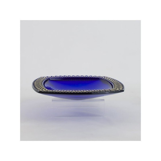 Image 1 of Vintage kobaltblauwe glazen kom met gouden reliëf decoratie, 1960