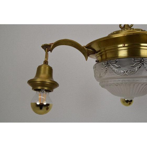 Image 1 of Vintage art deco kroonluchter van glas en messing, Tsjechië 1930