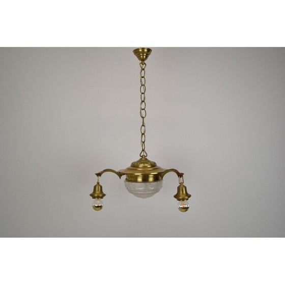 Image 1 of Vintage art deco kroonluchter van glas en messing, Tsjechië 1930
