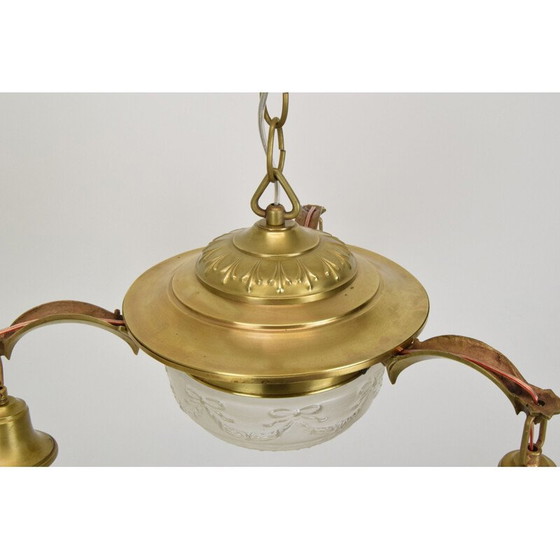 Image 1 of Vintage art deco kroonluchter van glas en messing, Tsjechië 1930