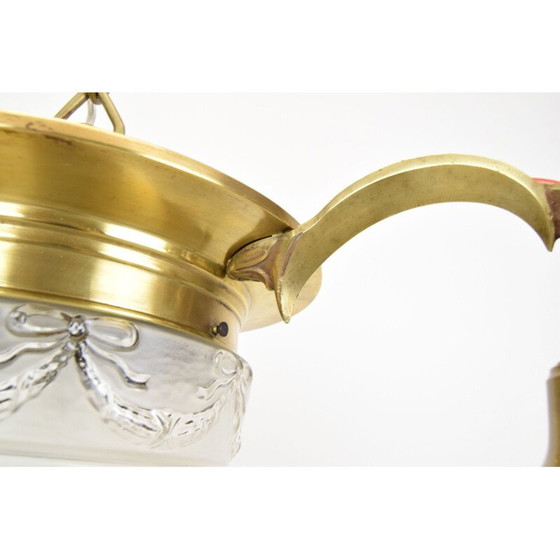 Image 1 of Vintage art deco kroonluchter van glas en messing, Tsjechië 1930