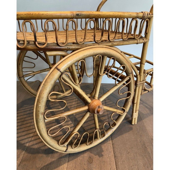 Image 1 of Vintage rotan trolley van Audoux Minet, Frankrijk 1970