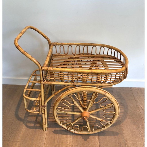 Vintage rotan trolley van Audoux Minet, Frankrijk 1970