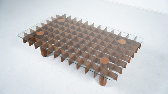 Image 1 of Salontafel van Mid Century hout en glas in de stijl van Gianfranco Frattini, Italië, 1970S