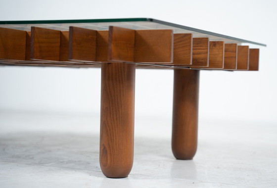 Image 1 of Salontafel van Mid Century hout en glas in de stijl van Gianfranco Frattini, Italië, 1970S