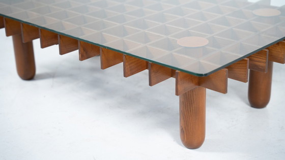 Image 1 of Salontafel van Mid Century hout en glas in de stijl van Gianfranco Frattini, Italië, 1970S