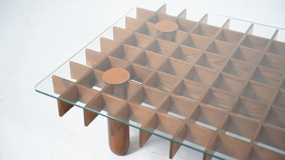 Image 1 of Salontafel van Mid Century hout en glas in de stijl van Gianfranco Frattini, Italië, 1970S