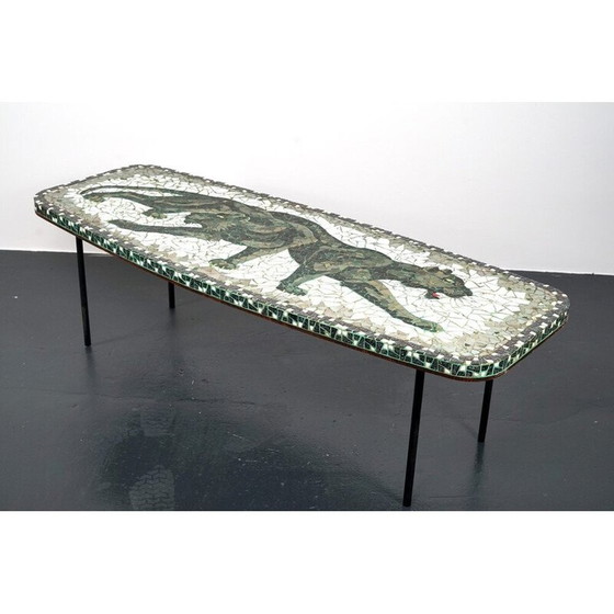 Image 1 of Vintage keramiek en metalen elliptische mozaïek salontafel, 1960