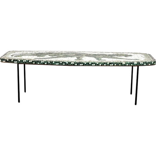Vintage keramiek en metalen elliptische mozaïek salontafel, 1960