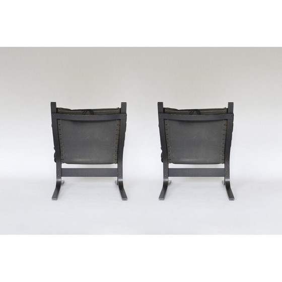 Image 1 of Paar vintage zwart lederen Siesta fauteuils van Ingmar Relling voor Westnofa, Noorwegen 1960