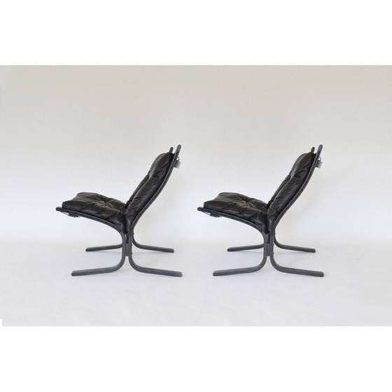 Image 1 of Paar vintage zwart lederen Siesta fauteuils van Ingmar Relling voor Westnofa, Noorwegen 1960