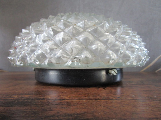 Image 1 of Vintage Retro Mid-Century Glazen Plafondlamp Plafonnière