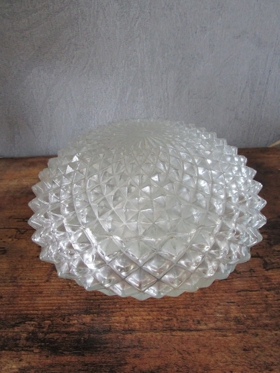 Image 1 of Vintage Retro Mid-Century Glazen Plafondlamp Plafonnière