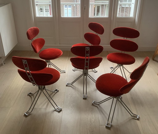 6x Mid Century draaistoelen