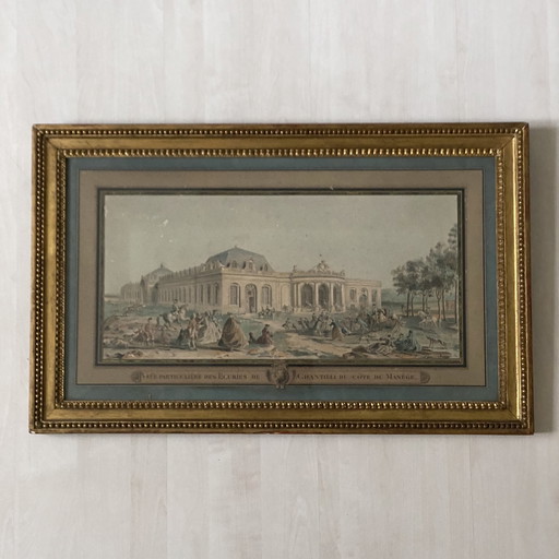 Aquarel gravure van de grote stallen van Chantilly XVIe eeuw