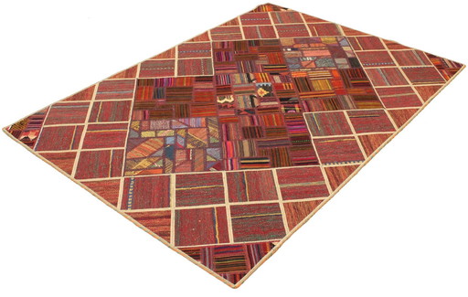 Origineel handgeknoopt Perzisch tapijt Kelim Patchwork Design 197 X 138 Cm Topconditie