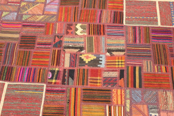 Image 1 of Origineel handgeknoopt Perzisch tapijt Kelim Patchwork Design 197 X 138 Cm Topconditie