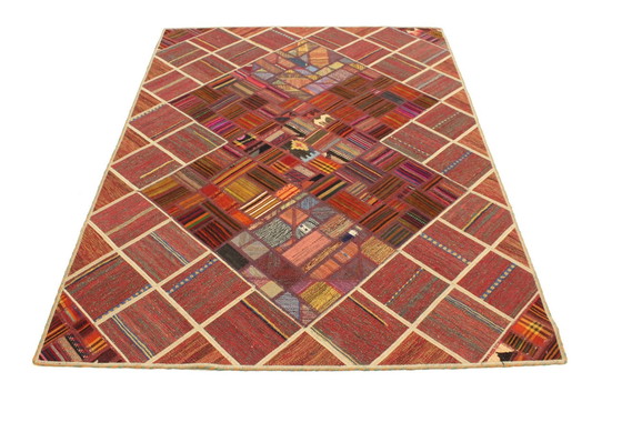 Image 1 of Origineel handgeknoopt Perzisch tapijt Kelim Patchwork Design 197 X 138 Cm Topconditie