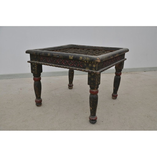 Vintage houten en metalen salontafel, India 1940