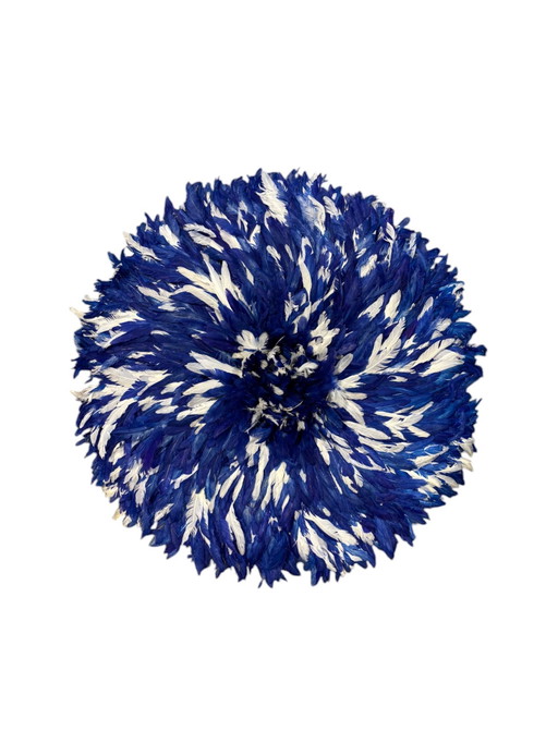 Juju hoed blauw en wit 60 cm - Elegante wanddecoratie met veren