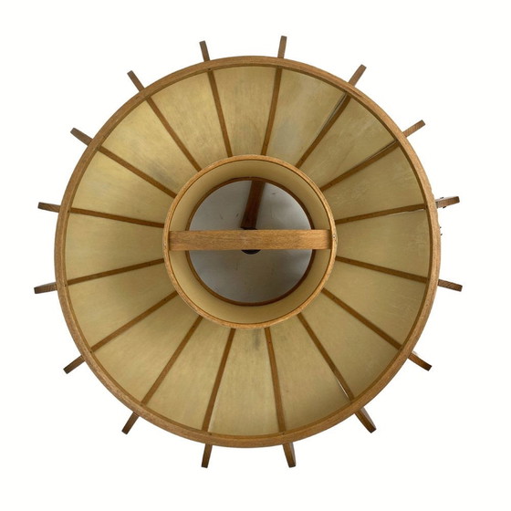 Image 1 of Space Age Ufo Teak en Linnen Hanglamp