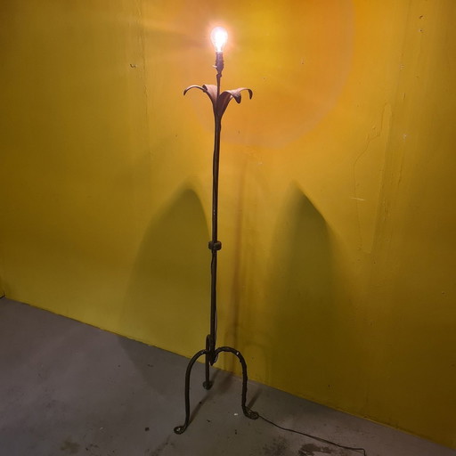 Vintage Franse Goudkleurige Smeedijzeren Vloerlamp