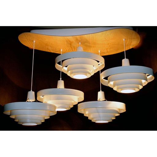 Vintage wit gesatineerd stalen hanglamp, 1960