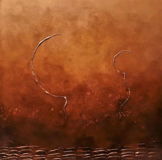 Image 1 of Frances Eckhardt - Abstract figuratief schilderij metallic 80x80 cm + lijst