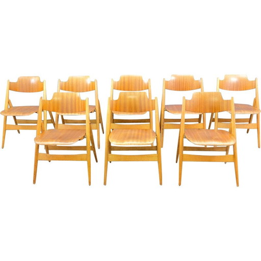 Set van 8 vintage houten klapstoelen SE18 van Egon Eiermann voor Wilde en Spieth, Duitsland