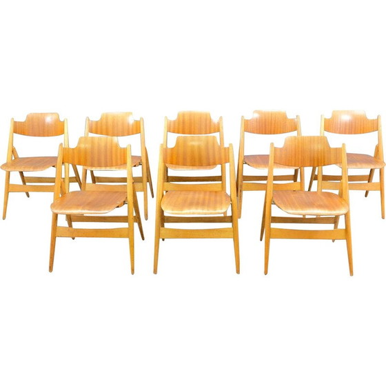 Image 1 of Set van 8 vintage houten klapstoelen SE18 van Egon Eiermann voor Wilde en Spieth, Duitsland
