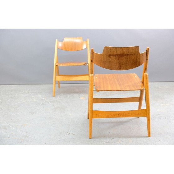 Image 1 of Set van 8 vintage houten klapstoelen SE18 van Egon Eiermann voor Wilde en Spieth, Duitsland