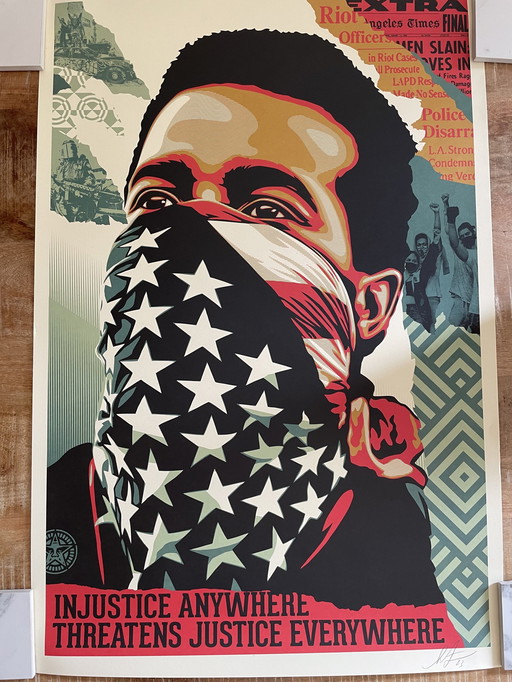 Shepard Fairey (Obey), Americat Riot, gesigneerd en gedateerd door kunstenaar