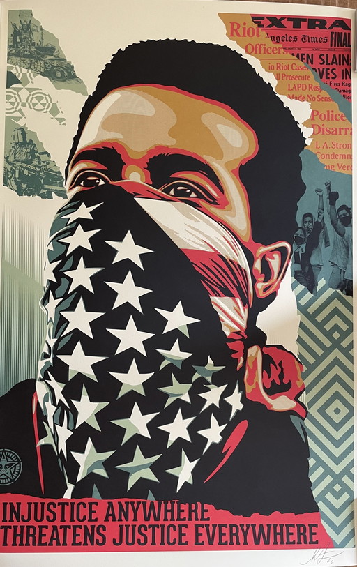 Shepard Fairey (Obey), Americat Riot, gesigneerd en gedateerd door kunstenaar