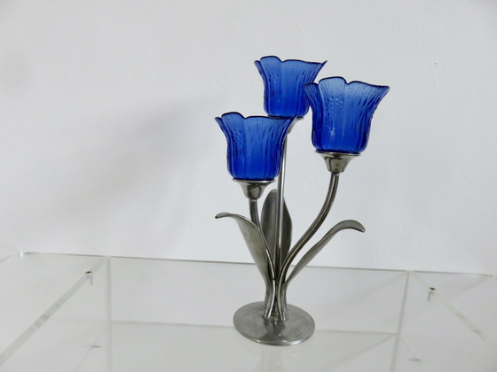 Image 1 of Tinnen kandelaar 95% Gesigneerd Jean Goardère, Meilleur Ouvrier De France