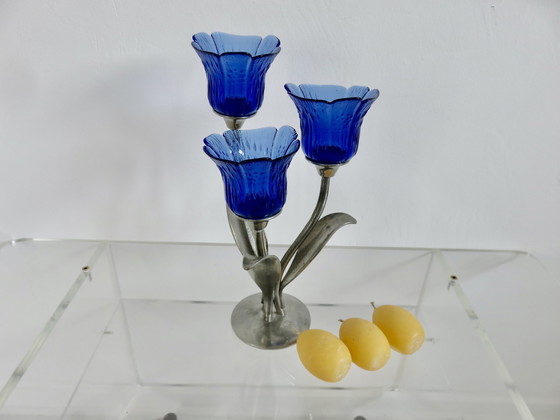 Image 1 of Tinnen kandelaar 95% Gesigneerd Jean Goardère, Meilleur Ouvrier De France