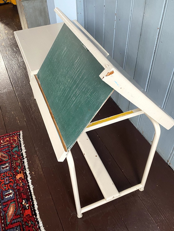 Image 1 of Vintage Schoolbank Met Ingebouwde Krijtborden