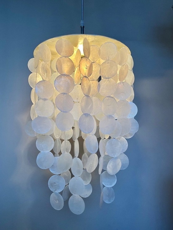 Image 1 of Capiz Hanglamp Chrome Details  Parelmoer Lamp 