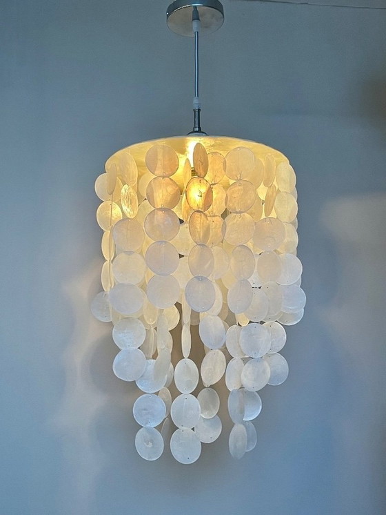 Image 1 of Capiz Hanglamp Chrome Details  Parelmoer Lamp 