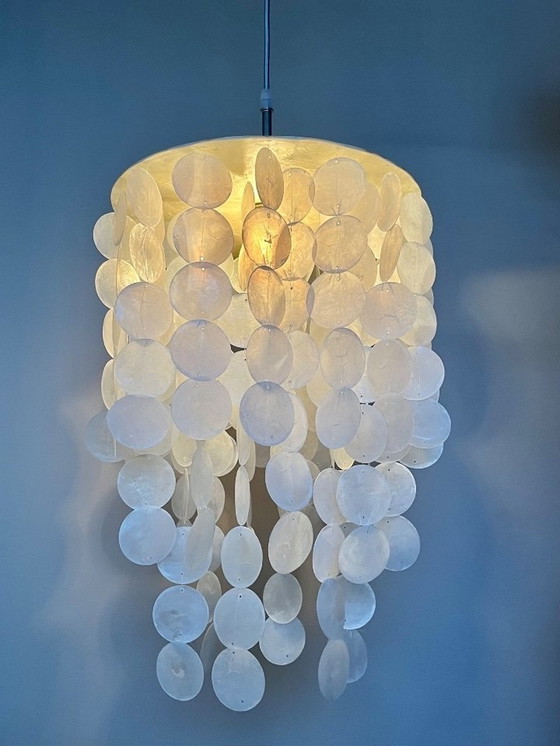 Image 1 of Capiz Hanglamp Chrome Details  Parelmoer Lamp 