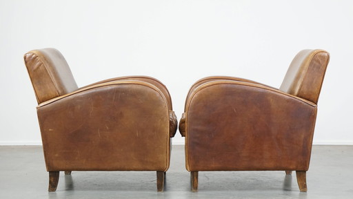 2 X Cognac-Kleurige Rundleren Armchair