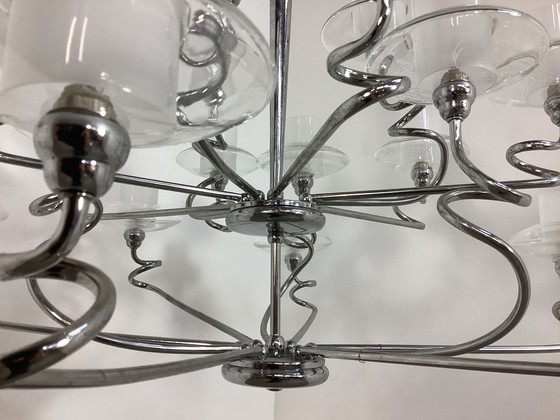 Image 1 of Grote Italiaanse Design Kroonluchter Chroom En Glas 