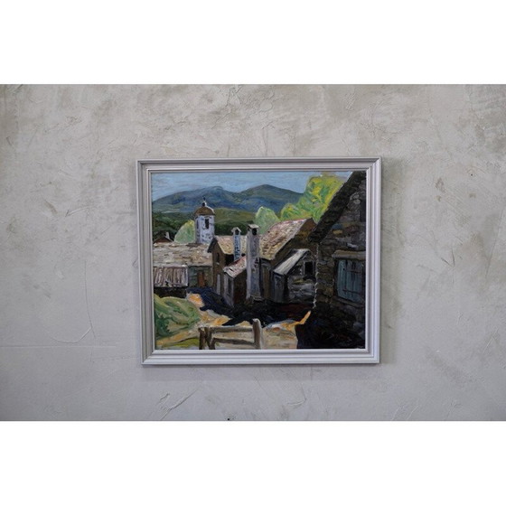 Image 1 of Scandinavisch vintage groot landschap olieverfschilderij op paneel door Gunnar S. Malm, Zweden 1960