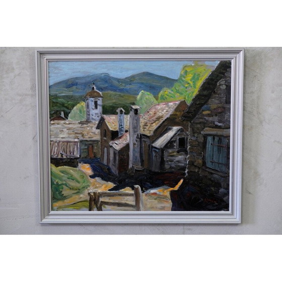 Image 1 of Scandinavisch vintage groot landschap olieverfschilderij op paneel door Gunnar S. Malm, Zweden 1960