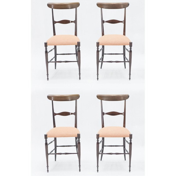Image 1 of Set van 4 vintage Campanino Chiavari walnoten stoelen van Fratelli Levaggi 1950