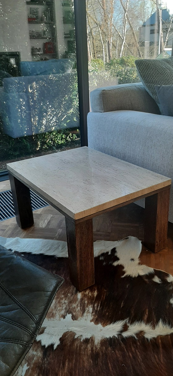 Image 1 of 2x Brutalistist vintage travertin coffee table