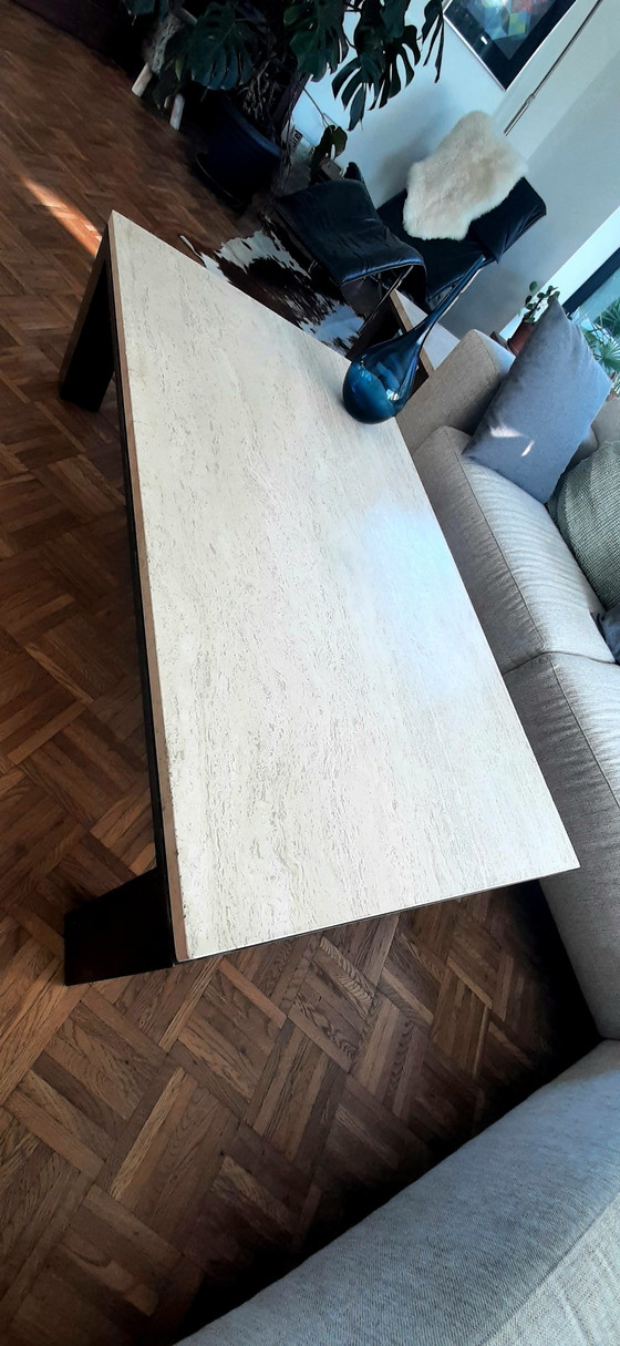 Image 1 of 2x Brutalistist vintage travertin coffee table