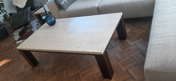 Image 1 of 2x Brutalistist vintage travertin coffee table