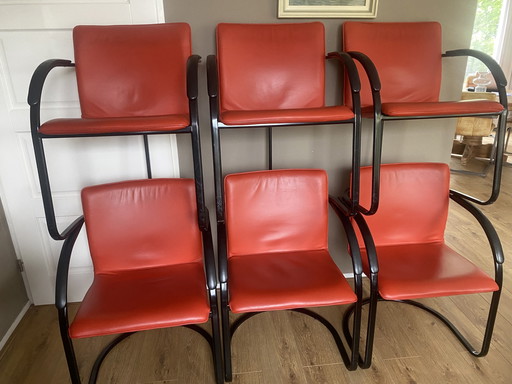 6x Vintage leren buisframe zweefstoelen