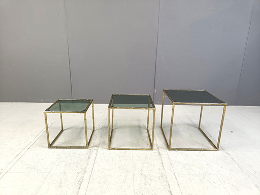 Nesting Tables van messing en imitatiebamboe, 1960S